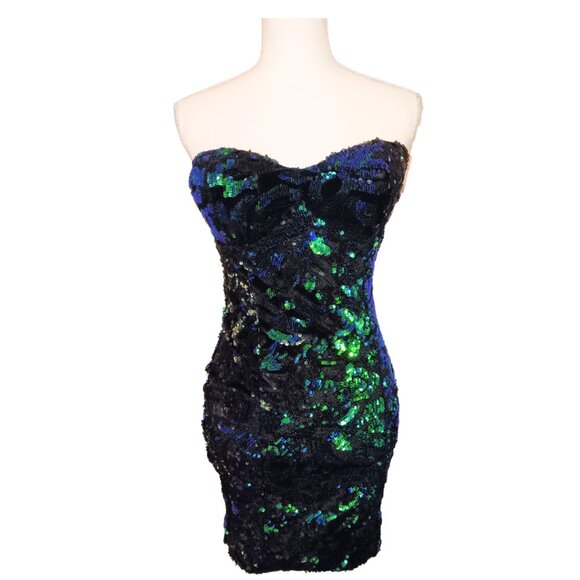 REVAMPED Dark Siren Iridescent Sequin Strapless Mini Cocktail Dress - XS - Picture 2 of 11